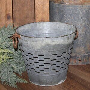 Large Rustic Aged French Country Farmhouse Metal Olive Bucket Pail